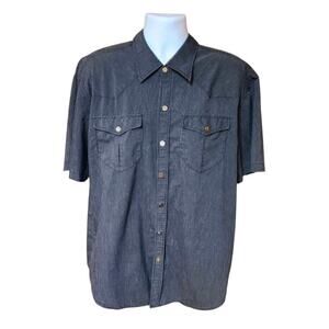 Victorious Mens Shirt 2XL Gray Pin Striped Embroidered Beaded Cross Short Sleeve